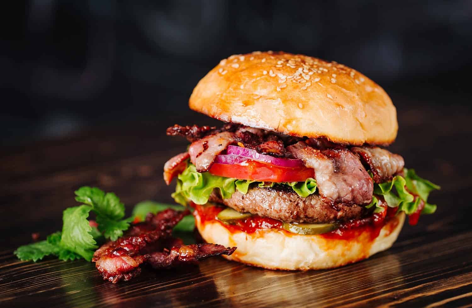 Burgers Patties Smoked on a Natural Wood Plank