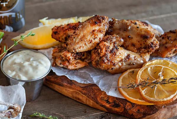 Chicken Wings on a cedar grilling plank