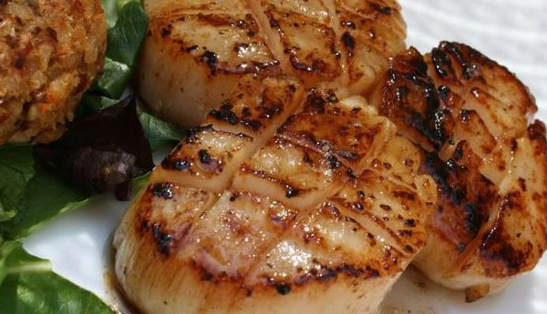 Scallops Smoked on a Natural Wood Plank