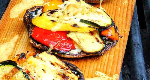 Mushrooms on a grilling plank
