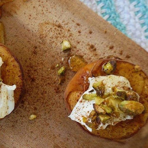 Grilled peaches on a cedar plank on the bbq