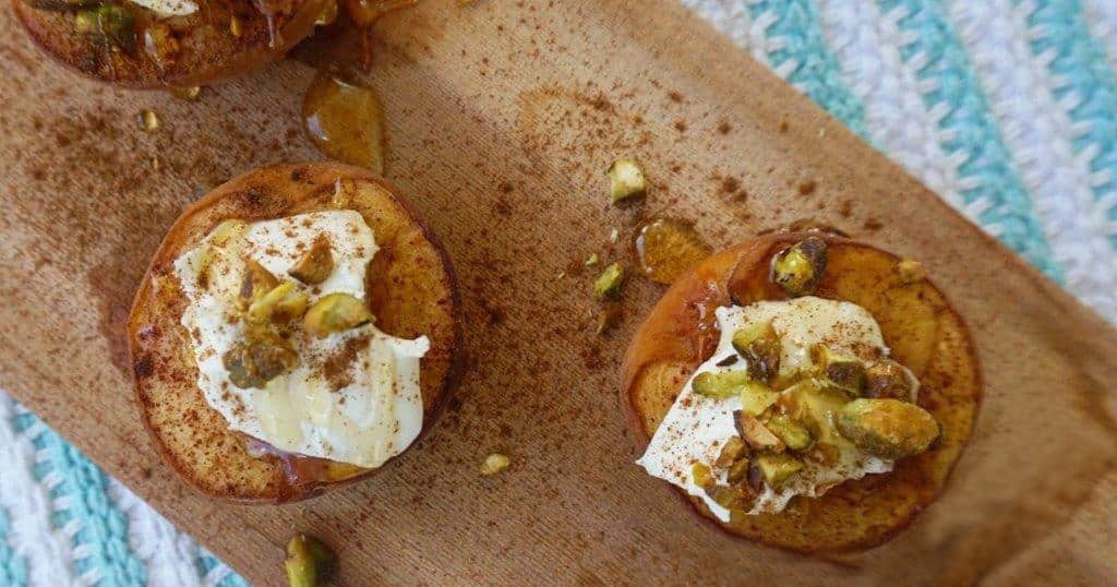 Grilled peaches on a cedar plank on the bbq