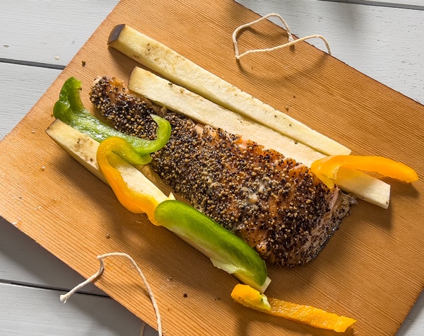 SAlmonandVegWrap fish & vegetables in a cedar wrap