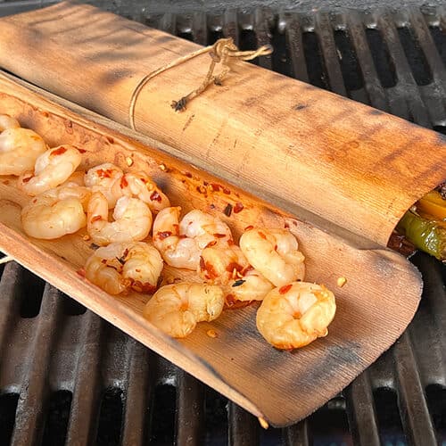 prawns & vegetables in a cedar wrap