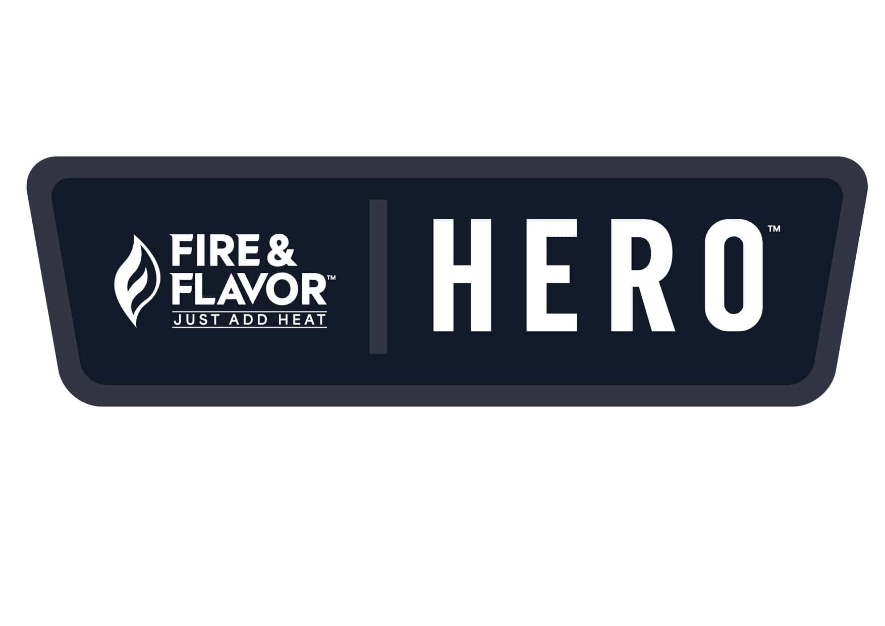 Fire & Flavor Hero Grill Badge showcasing premium grilling accessories for outdoor cooking and BBQ enthusiasts.