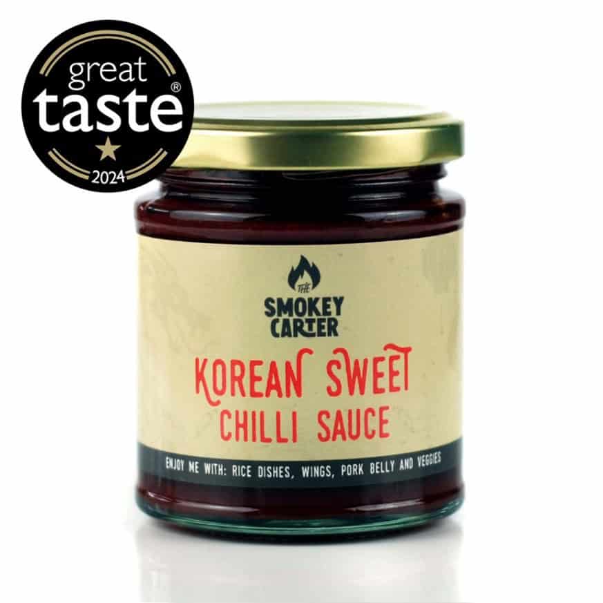 Korean sweet chili sauce jar, premium Asian condiment for grilled meats, rice dishes, and vegetables, award-winning spicy-sweet flavor, Cedar Works quality imported from New Zealand.